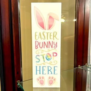 ❤️3/$25 Easter Bunny Stop Here Sign Made In USA Wood table top Spring, Easter